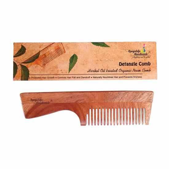 Wooden Oil Treated Neem Detangle Comb, Pack Of 1 Comb For Hair Growth